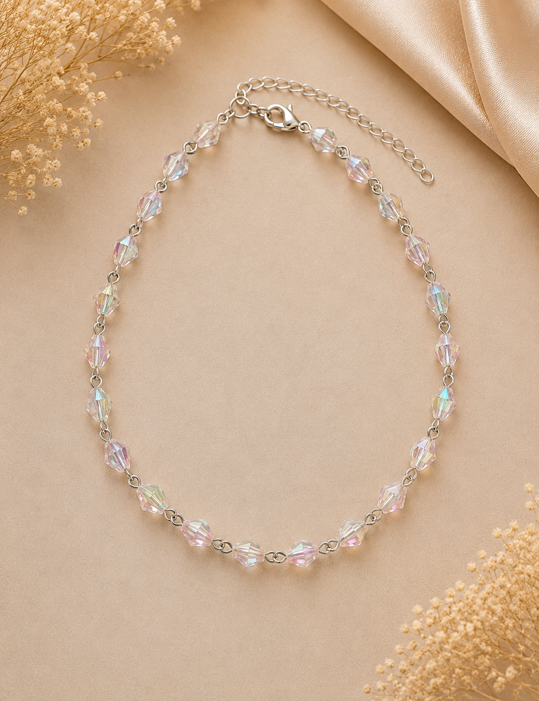 Clear Beaded Necklace- Silver- Leetie Lovedale