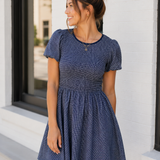 Frankie Smocked Mini Dress - Navy White