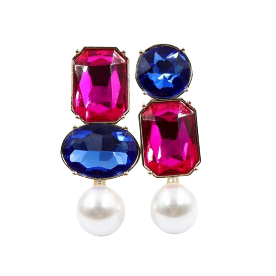 Brianna Cannon x Stylin Brunette Hot Pink & Blue Jewel Pearl Earrings