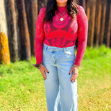 Knit Seamless Jacquard Mock Neck Long Sleeve Top