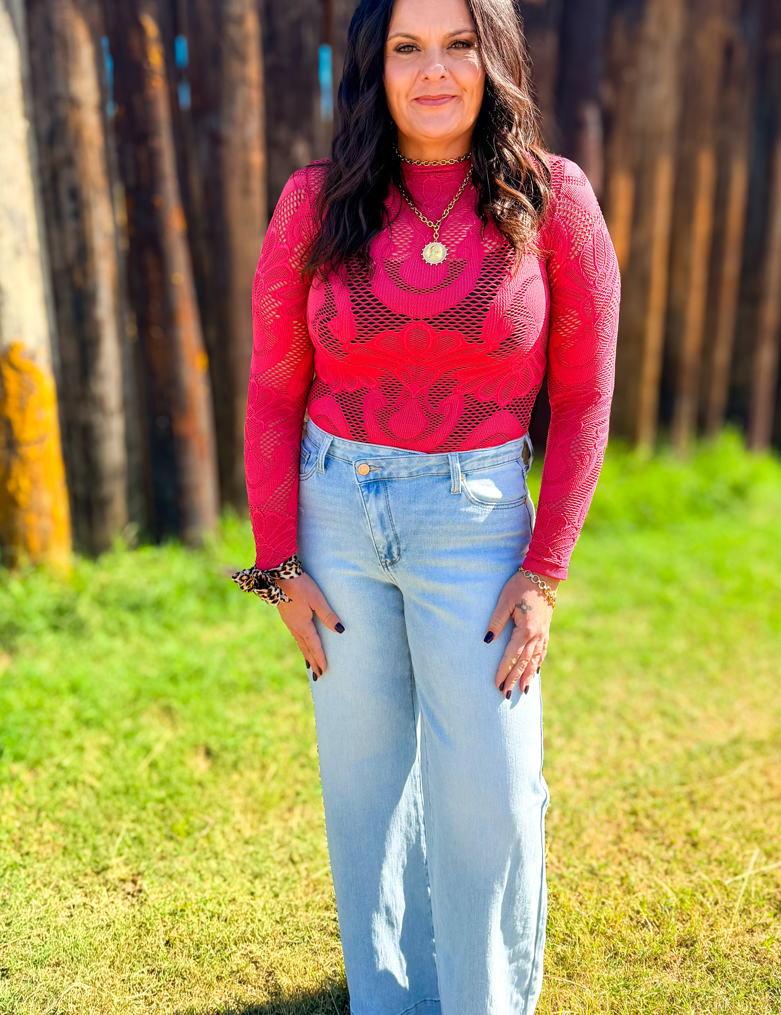 Knit Seamless Jacquard Mock Neck Long Sleeve Top