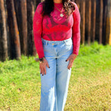 Knit Seamless Jacquard Mock Neck Long Sleeve Top