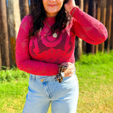 Knit Seamless Jacquard Mock Neck Long Sleeve Top