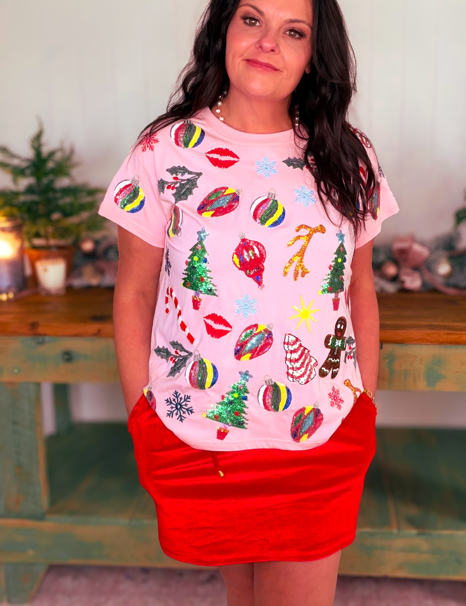 Light Pink Christmas Icon Tee Shirt - Light Pink [Queen of Sparkels]