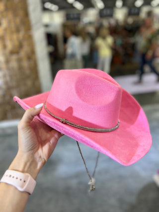 Amelia Rhinestone Strap Cowboy Hat Pink