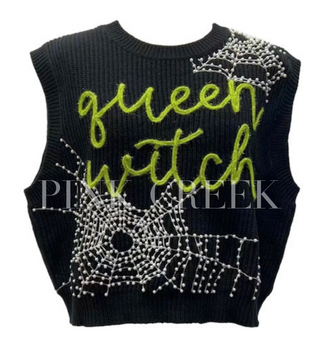 Queen Witch Spider Web Sweater Vest Queen of Sparkles