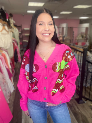 Gingerbread Cardigan Hot Pink Queen of Sparkles