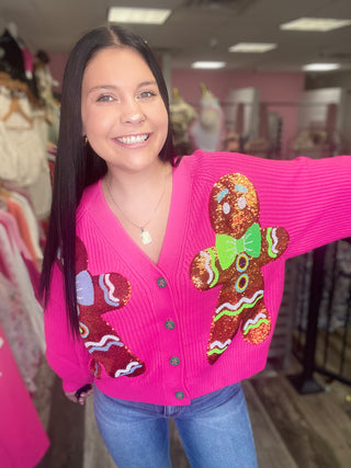 Gingerbread Cardigan Hot Pink Queen of Sparkles