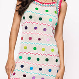 Crochet & Pailette Zig Zag Coverup - White & Rainbow [Queen of Sparkles]