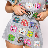 Stripe Multi Vintage Suitcase Cotton Shorts - Black & White [Queen of Sparkles]