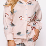 Stripe Shark Fin & Float Button Up Collar Shirt - Light Pink [Queen of Sparkles]