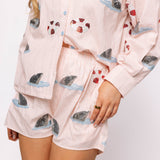 Stripe Shark Fin & Float Button Up Collar Shirt - Light Pink [Queen of Sparkles]