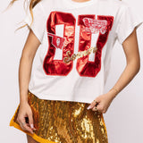 Licensed OU Metallic Word with Icons Tee - OU Metallic [Queen of Sparkles]