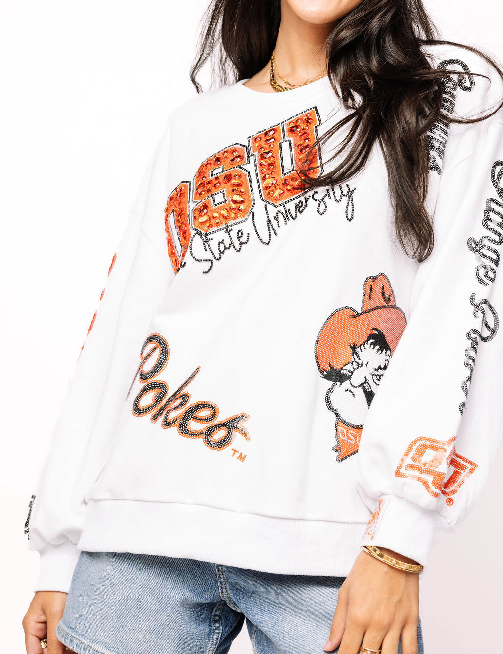 Licensed OK State Big Icons Scattered All Over Sweatshirt - OSU Icons [Queen of Sparkles]