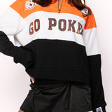 Licensed OK State Quarter Zip Colorblock Sweatshirt - OSU Colorblock [Queen of Sparkles]