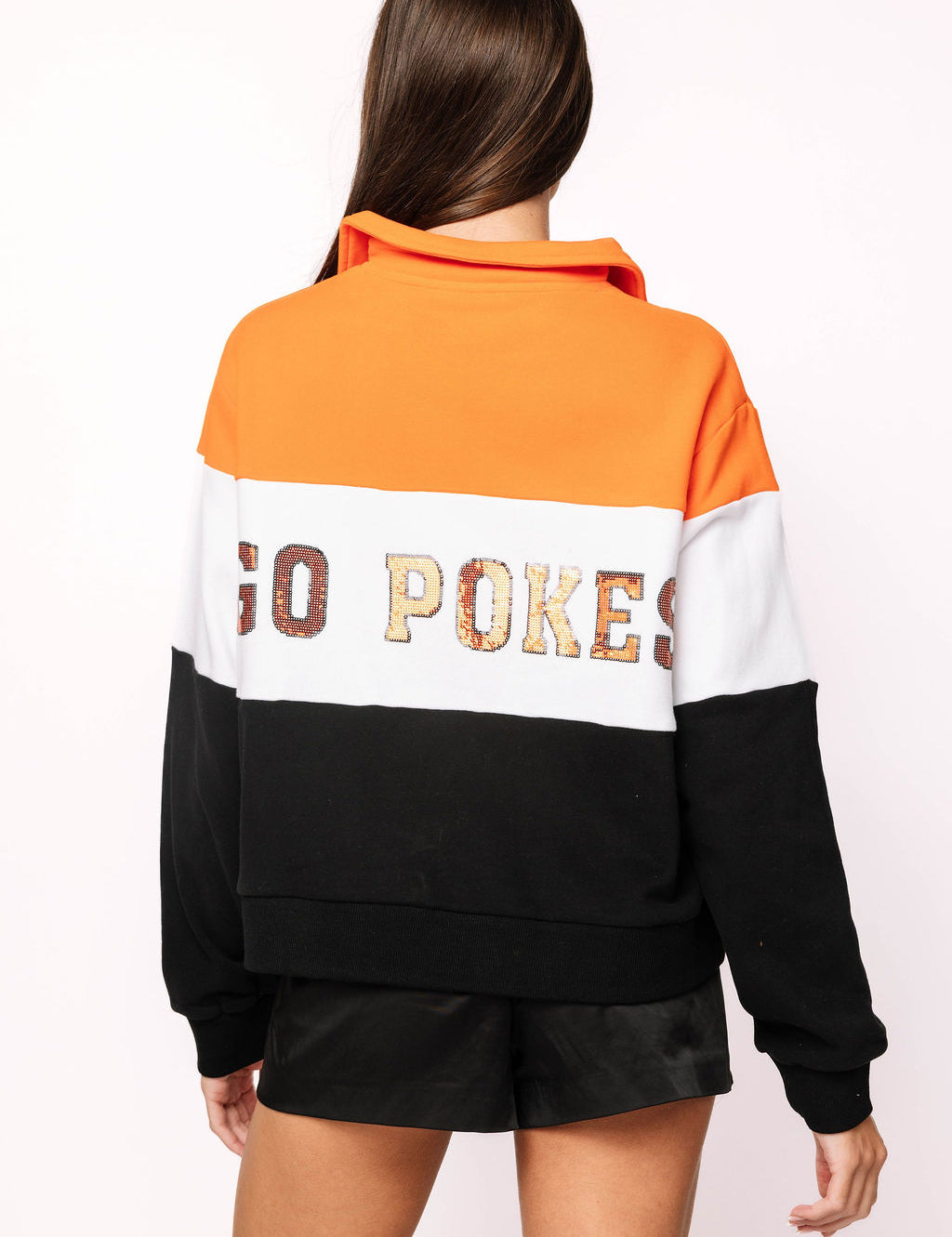 Licensed OK State Quarter Zip Colorblock Sweatshirt - OSU Colorblock [Queen of Sparkles]
