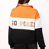 Licensed OK State Quarter Zip Colorblock Sweatshirt - OSU Colorblock [Queen of Sparkles]