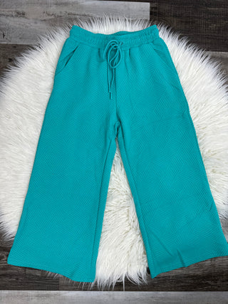 Clayre Textured Cropped Wide Leg Bottoms Turquoise