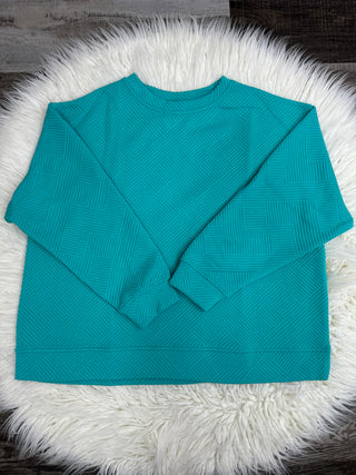Brinley Textured Cropped Crewneck Turquoise