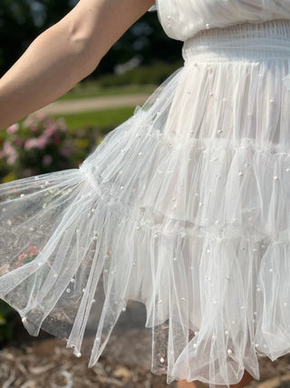 Reach Out To You White Pearl Mesh Dress