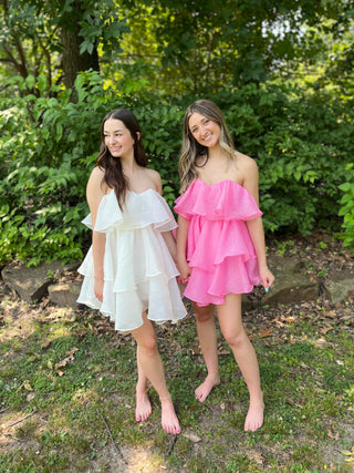 Made You Smile Pink Strapless Ruffle Dress