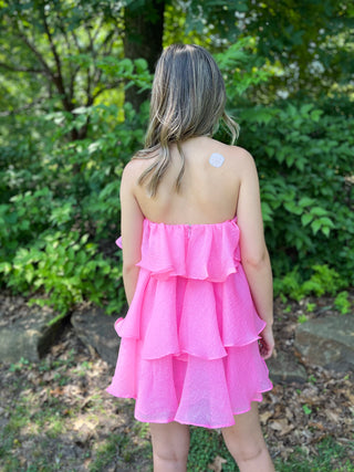 Made You Smile Pink Strapless Ruffle Dress