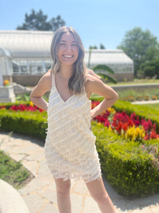 Shake It Off Ivory Tassel Dress