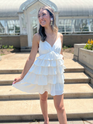 Trouble When You Walked In White Ruffle Dress
