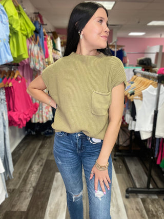 Grow Your Way Knit Olive Sleeveless Top