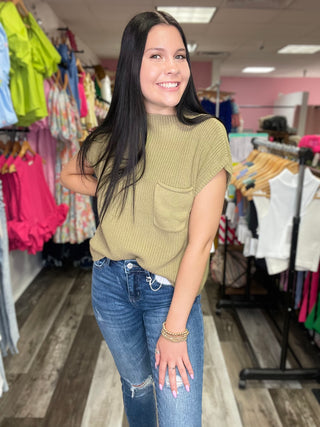 Grow Your Way Knit Olive Sleeveless Top
