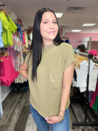 Grow Your Way Knit Olive Sleeveless Top