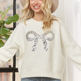 Knit Pullover Sequin Bow Sweater – Ivory