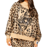Tan Leopard Print QOS Card Logo Mock Neck Sweatshirt