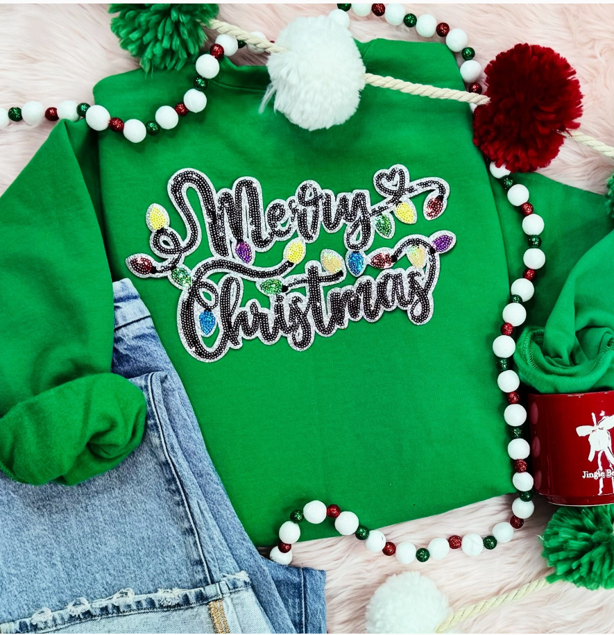 Merry Christmas Sequin Patch Sweatshirt – Irish Green