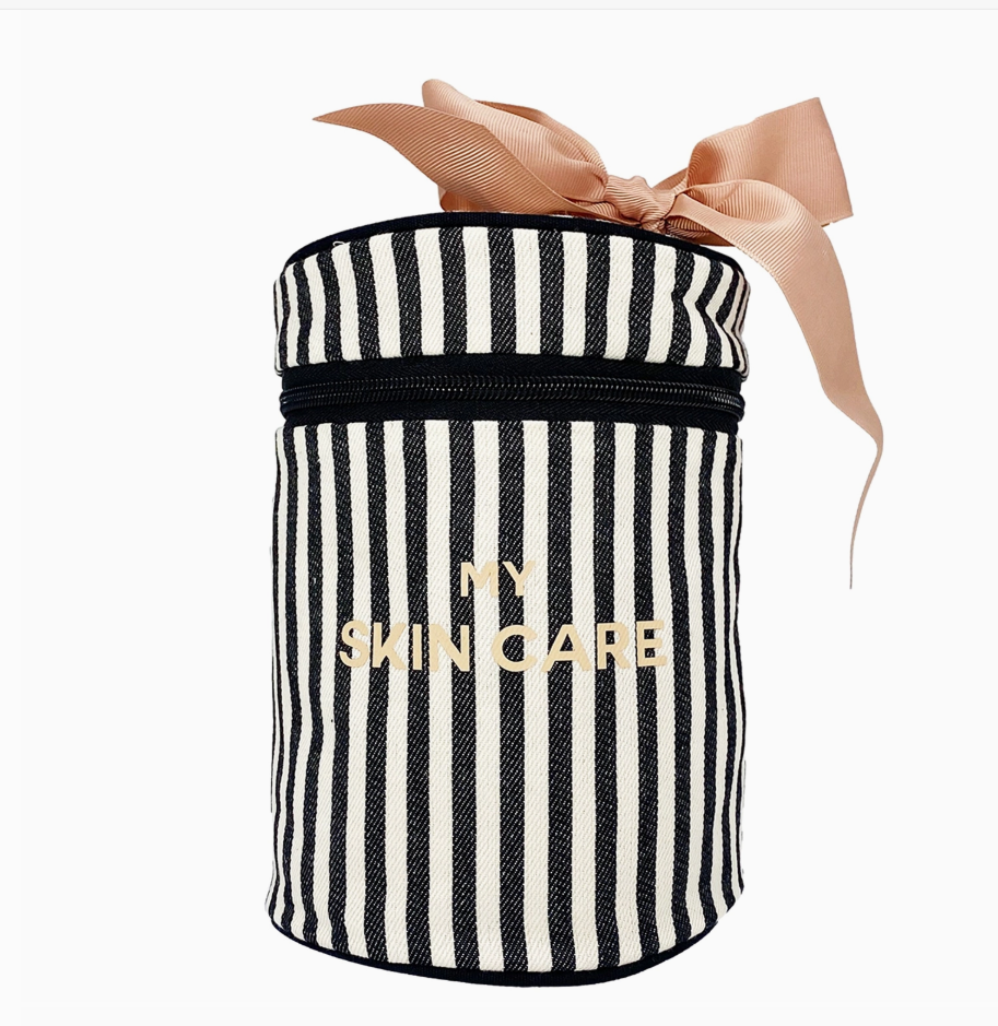 Round Striped Skin Care Case with Handle