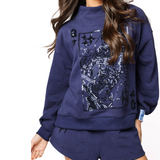 Card Logo Mock Neck Sweatshirt-Navy-Queen Of Sparkles