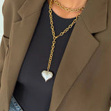 Two Toned Long Heart Necklace-Chansuttpearls