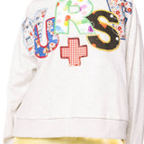 Grey 'Nurse' Multi Fabric Sweatshirt- Queen Of Sparkles