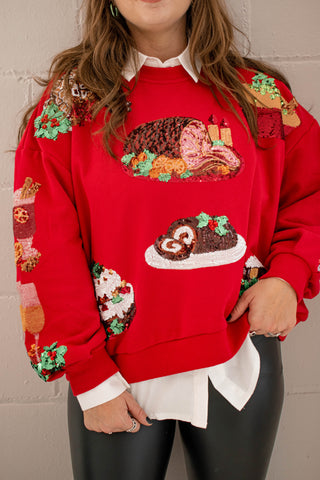 Christmas Food Icon Sweatshirt Red Queen of Sparkles