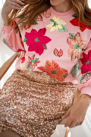 Multi Poinsettia Sweatshirt Pink Queen of Sparkles