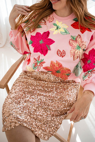 Multi Poinsettia Sweatshirt Pink Queen of Sparkles