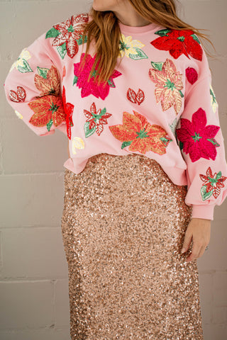 Multi Poinsettia Sweatshirt Pink Queen of Sparkles