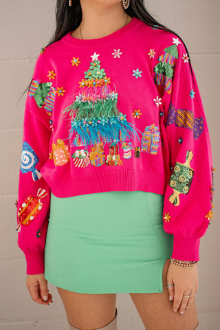 Feather Christmas Tee and Candy Sweater Bright Pink Queen of Sparkles
