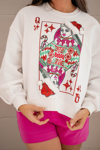 Christmas Card Logo Sweatshirt White Queen of Sparkles
