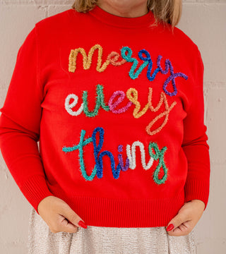 Merry Everything Glitter Script Sweater Red Queen of Sparkles
