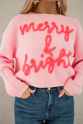 Merry and Bright Sweater Neon Pink Queen of Sparkles