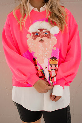 Nutcracker Santa Sweatshirt Neon Pink Queen of Sparkles