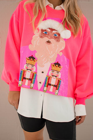 Nutcracker Santa Sweatshirt Neon Pink Queen of Sparkles