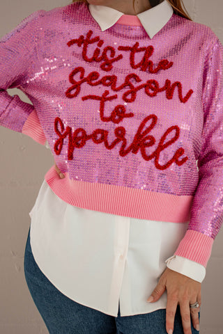 Full Sequin "Tis The Season To Sparkle" Sweater Pink Queen of Sparkles