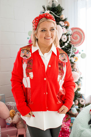 Nutcracker In Leopard Blazer Cardigan Red Queen of Sparkles